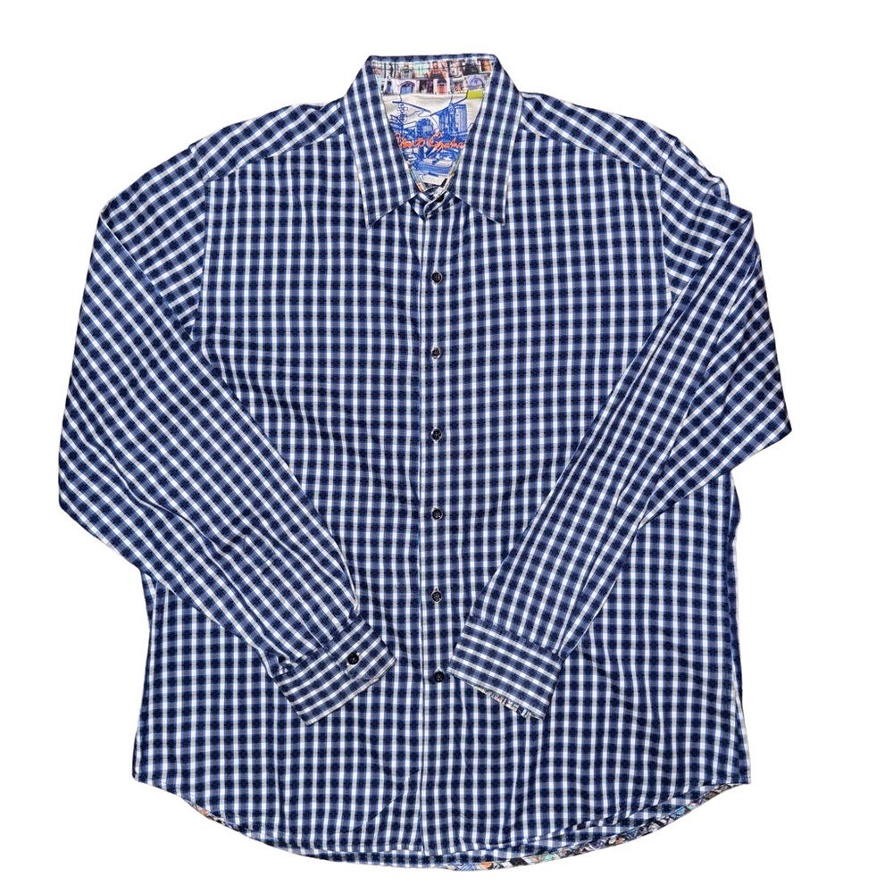 Robert Graham Blue Checkered Button Down Flip Cuff‎ Long Sleeve Preppy Academia